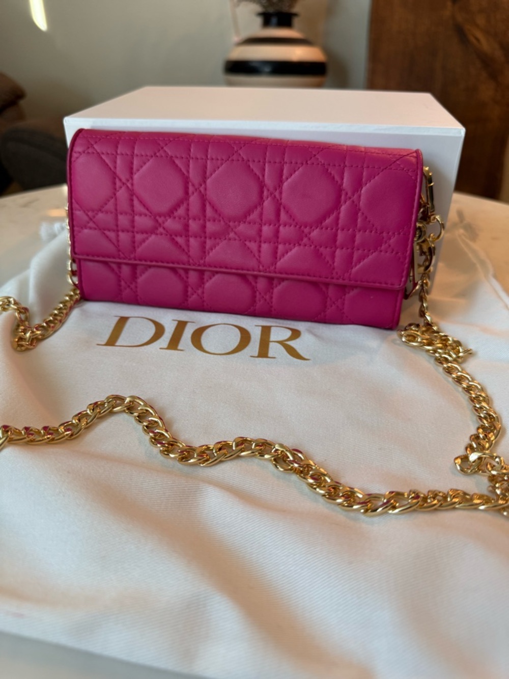 Christian Dior Fuchsia Cannage leather WOC wallet on Chain - Picture 15 of 16